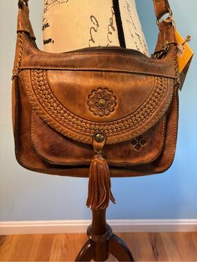 Patricia Nash Distressed Brown Leather Crossbody with Tassel - NWT